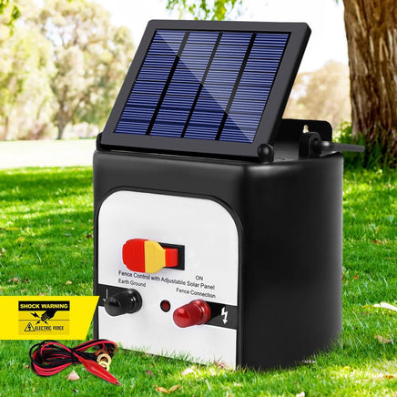 Giantz 8km Solar Power Electric Fence Charger Energiser 0.3J White Farm Supplies Kings Warehouse