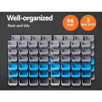 Giantz 96 Storage Bin Rack Wall-Mounted Tool Parts Garage Shelving Organiser Kings Warehouse