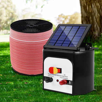 Giantz Electric Fence Energiser 8km Solar Powered Energizer Charger + 1200m Tape Farm Supplies Kings Warehouse