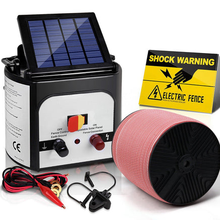 Giantz Electric Fence Energiser 8km Solar Powered Energizer Charger + 1200m Tape Farm Supplies Kings Warehouse