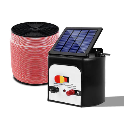 Giantz Electric Fence Energiser 8km Solar Powered Energizer Charger + 1200m Tape Farm Supplies Kings Warehouse