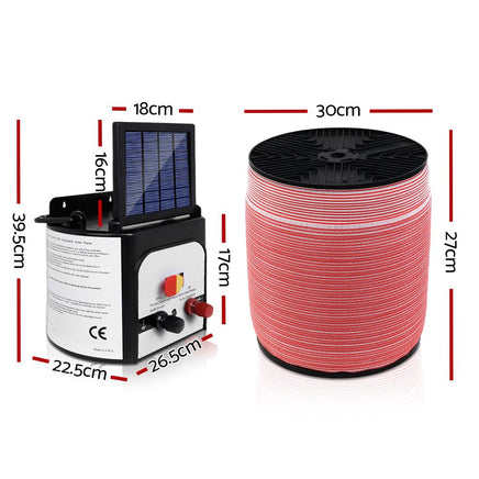 Giantz Electric Fence Energiser 8km Solar Powered Energizer Charger + 1200m Tape Farm Supplies Kings Warehouse