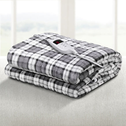 Giselle Bedding Electric Throw Rug Flannel Snuggle Blanket Washable Heated Grey and White Checkered Bedding Kings Warehouse
