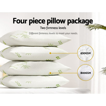 Giselle Hotel Pillow Bed Pillows 4 Pack Family Soft Medium Firm Bamboo Cover Kings Warehouse