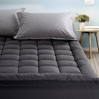 Giselle King Mattress Topper Pillowtop 1000GSM Charcoal Microfibre Bamboo Fibre Filling Protector Kings Warehouse