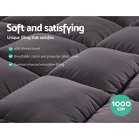 Giselle King Mattress Topper Pillowtop 1000GSM Charcoal Microfibre Bamboo Fibre Filling Protector Kings Warehouse 