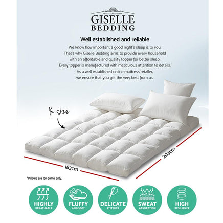 Giselle King Mattress Topper Pillowtop 1000GSM Microfibre Filling Protector Kings Warehouse