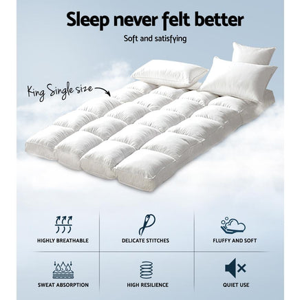 Giselle King Single Mattress Topper Bamboo Fibre Pillowtop Protector Bedding Kings Warehouse