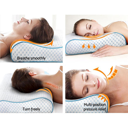 Giselle Memory Foam Pillow Ice Silk Cover Contour Pillows Cool Cervical Support Bedding Kings Warehouse
