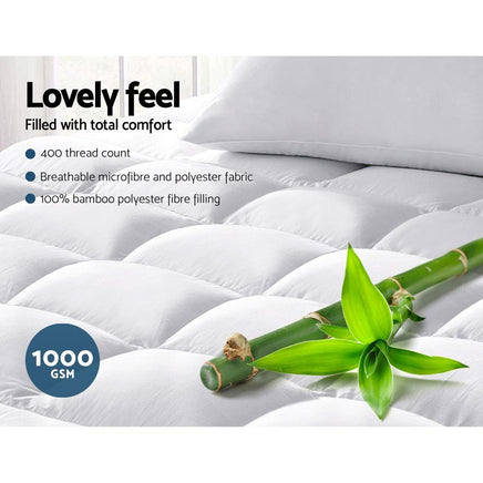 Giselle Queen Mattress Topper Bamboo Fibre Pillowtop Protector Bedding Kings Warehouse