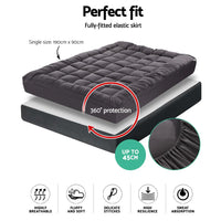 Giselle Single Mattress Topper Pillowtop 1000GSM Charcoal Microfibre Bamboo Fibre Filling Protector Kings Warehouse