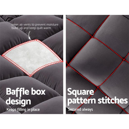 Giselle Single Mattress Topper Pillowtop 1000GSM Charcoal Microfibre Bamboo Fibre Filling Protector Kings Warehouse