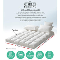 Giselle Single Mattress Topper Pillowtop 1000GSM Microfibre Filling Protector Kings Warehouse 