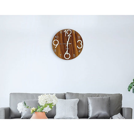 Glow In Dark Wall Clock Luminous Quartz Wooden Non Ticking Home Decor 12''/30cm Kings Warehouse
