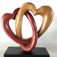 Heart Love Wood Carving Wood Sculpture Acacia Wooden Statue Heart in red 22cm Kings Warehouse