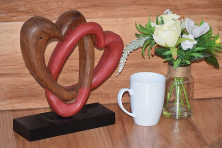 Heart Love Wood Carving Wood Sculpture Acacia Wooden Statue Heart in red 22cm Kings Warehouse