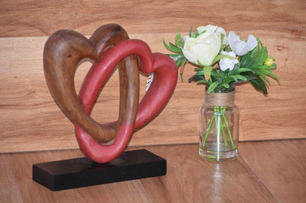 Heart Love Wood Carving Wood Sculpture Acacia Wooden Statue Heart in red 22cm Kings Warehouse