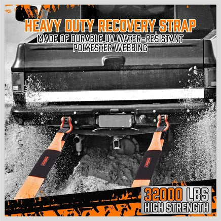 Heavy Duty 9.1M Recovery Tow Straps Snatch Kit - 32,000 LBS Break Strength with D-Ring Shackles for Off-Roading Recovery and Hauling Kings Warehouse