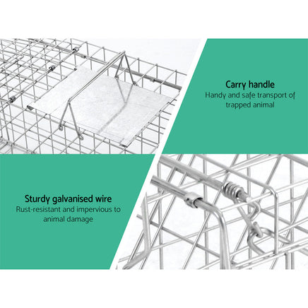 Humane Animal Trap Cage 150 x 50 x 53cm - Silver Pet Care > Pest Control Kings Warehouse