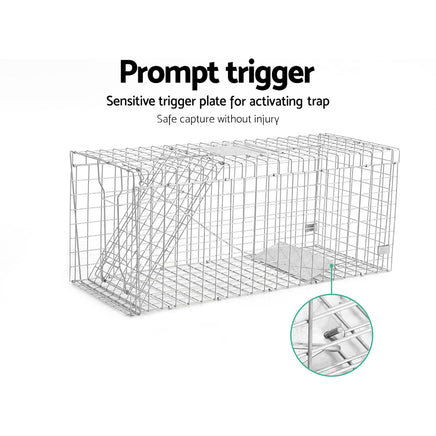 Humane Animal Trap Cage 150 x 50 x 53cm - Silver Pet Care > Pest Control Kings Warehouse