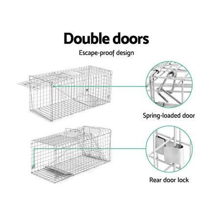 Humane Animal Trap Cage 150 x 50 x 53cm - Silver Pet Care > Pest Control Kings Warehouse