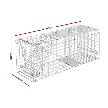 Humane Animal Trap Cage 66 x 23 x 25cm - Silver Farm Supplies Kings Warehouse