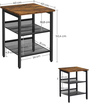 Industrial Set of 2 Bedside Tables with Adjustable Mesh Shelves Rustic Brown and Black bedroom furniture Kings Warehouse