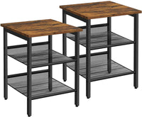 Industrial Set of 2 Bedside Tables with Adjustable Mesh Shelves Rustic Brown and Black bedroom furniture Kings Warehouse