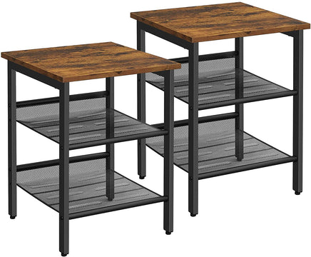 Industrial Set of 2 Bedside Tables with Adjustable Mesh Shelves Rustic Brown and Black bedroom furniture Kings Warehouse