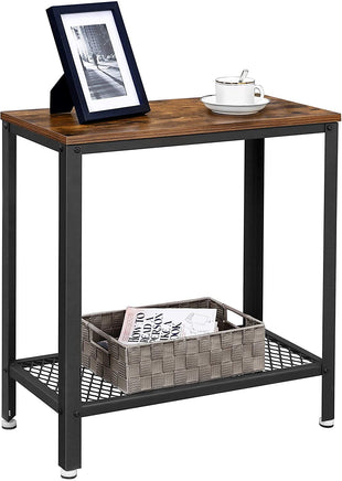 Industrial Side Table 2-Tier With Mesh and Metal Frame Rustic Brown dining Kings Warehouse