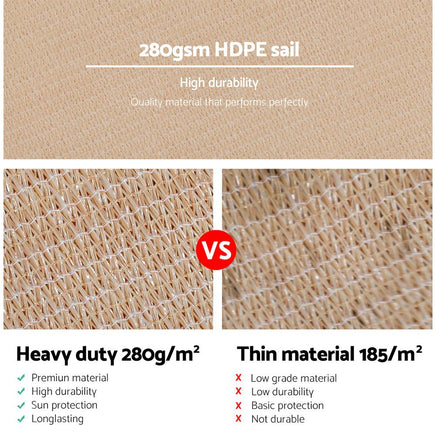 Instahut 2.5x3m Shade Sail Sun Shadecloth 280gsm Sand Shading Kings Warehouse