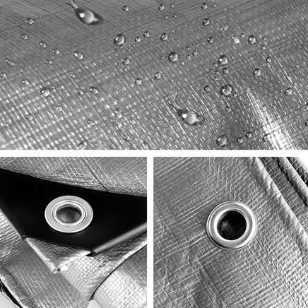 Instahut 3.6x6m Tarp Camping Tarps Poly Tarpaulin Heavy Duty Cover 180gsm Silver Others Kings Warehouse