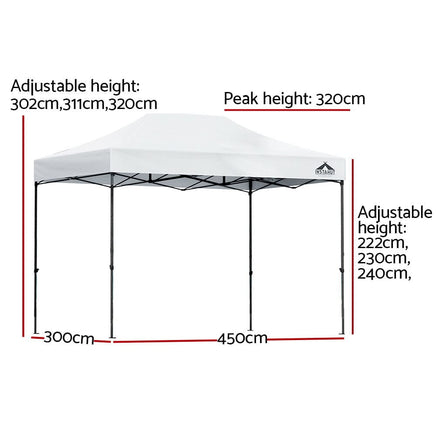 Instahut Gazebo Pop Up Marquee 3x4.5 Outdoor Wedding Gazebos Base Pod Kit White Kings Warehouse