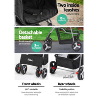 i.Pet 4 Wheel Pet Stroller - Black Cat Supplies Kings Warehouse 