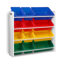 Keezi 12 Plastic Bins Kids Toy Organiser Box Bookshelf Storage Children Rack Kids Supplies Kings Warehouse 