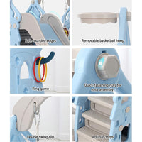 Keezi Kids 170cm Slide and Swing Set Playground Basketball Hoop Ring Outdoor Toys Blue Kings Warehouse