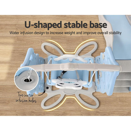 Keezi Kids 170cm Slide and Swing Set Playground Basketball Hoop Ring Outdoor Toys Blue Kings Warehouse