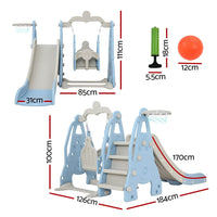 Keezi Kids Slide 170cm Extra Long Swing Basketball Hoop Toddlers PlaySet Blue Kings Warehouse
