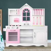 Keezi Kids Wooden Kitchen Play Set - White & Pink Baby & Kids Kings Warehouse