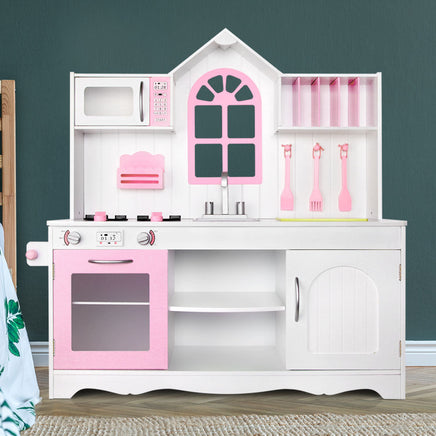 Keezi Kids Wooden Kitchen Play Set - White & Pink Baby & Kids Kings Warehouse