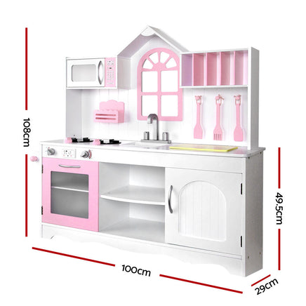 Keezi Kids Wooden Kitchen Play Set - White & Pink Baby & Kids Kings Warehouse