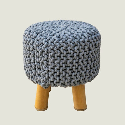 Kids Hand Knitted Cotton Braided Foot Rest Sitting Stool Ottoman (Light Grey) Kings Warehouse