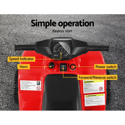 Kids Ride On ATV Quad Motorbike Car 4 Wheeler Electric Toys Battery Red Kings Warehouse