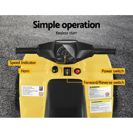 Kids Ride On ATV Quad Motorbike Car 4 Wheeler Electric Toys Battery Yellow Kings Warehouse