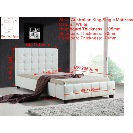 King Single PU Leather Deluxe Bed Frame White Kings Warehouse