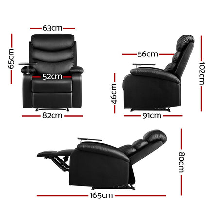 Kings Recliner Chair Armchair Lounge Sofa Chairs Couch Leather Black Tray Table Kings Warehouse