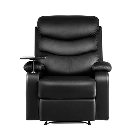 Kings Recliner Chair Armchair Lounge Sofa Chairs Couch Leather Black Tray Table Kings Warehouse