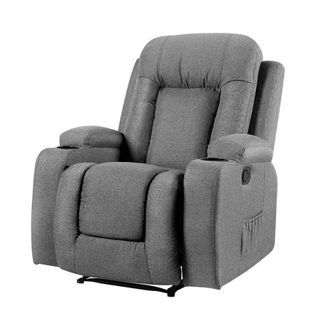 Kings Recliner Chair Electric Massage Chair Fabric Lounge Sofa Heated Grey Kings Warehouse