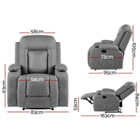 Kings Recliner Chair Electric Massage Chair Fabric Lounge Sofa Heated Grey Kings Warehouse