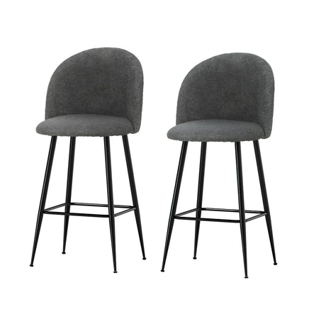 Kings Set of 2 Bar Stools Kitchen Dining Chair Stool Chairs Sherpa Boucle Charcoal bar stools Kings Warehouse